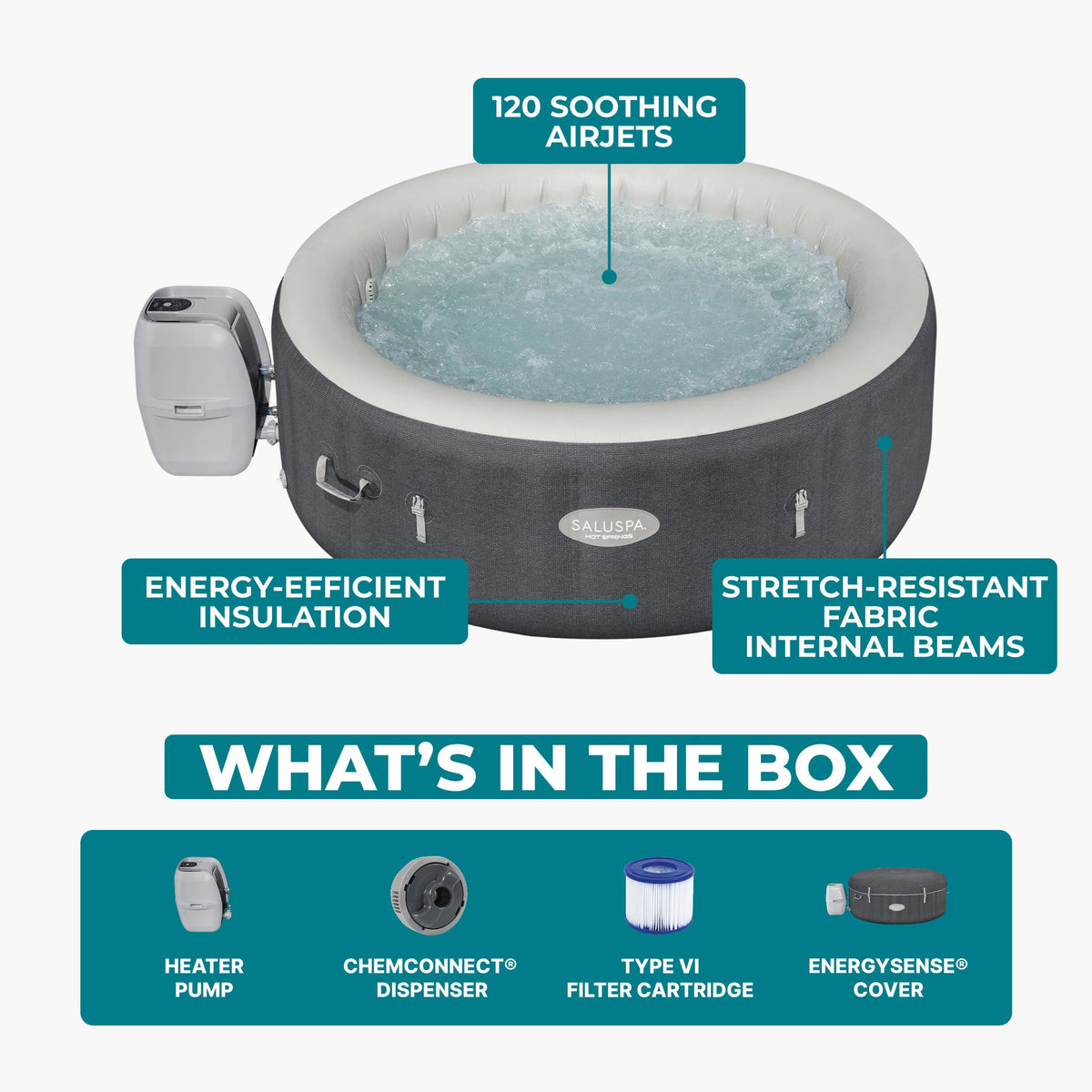 SaluSpa Hot Springs Energy-Efficient AirJet 2-4 Person Inflatable Hot