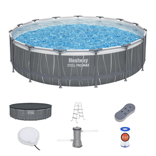 Bestway Steel Pro MAX 15' x 42" Round Above Ground Pool Set with LED L