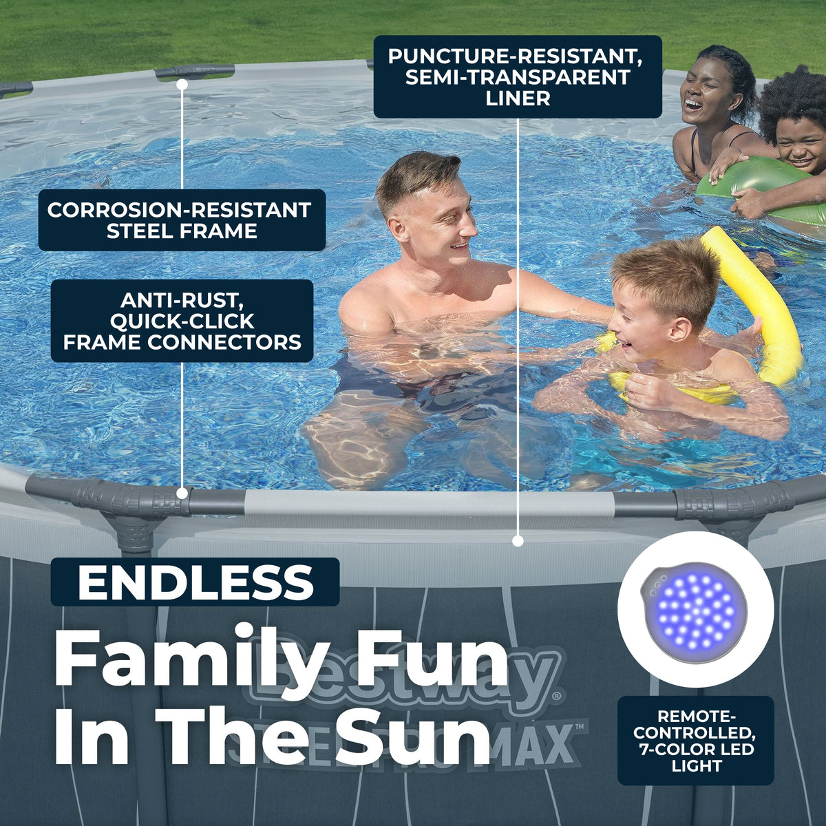 Bestway Steel Pro MAX 15' x 42" Round Above Ground Pool Set with LED L