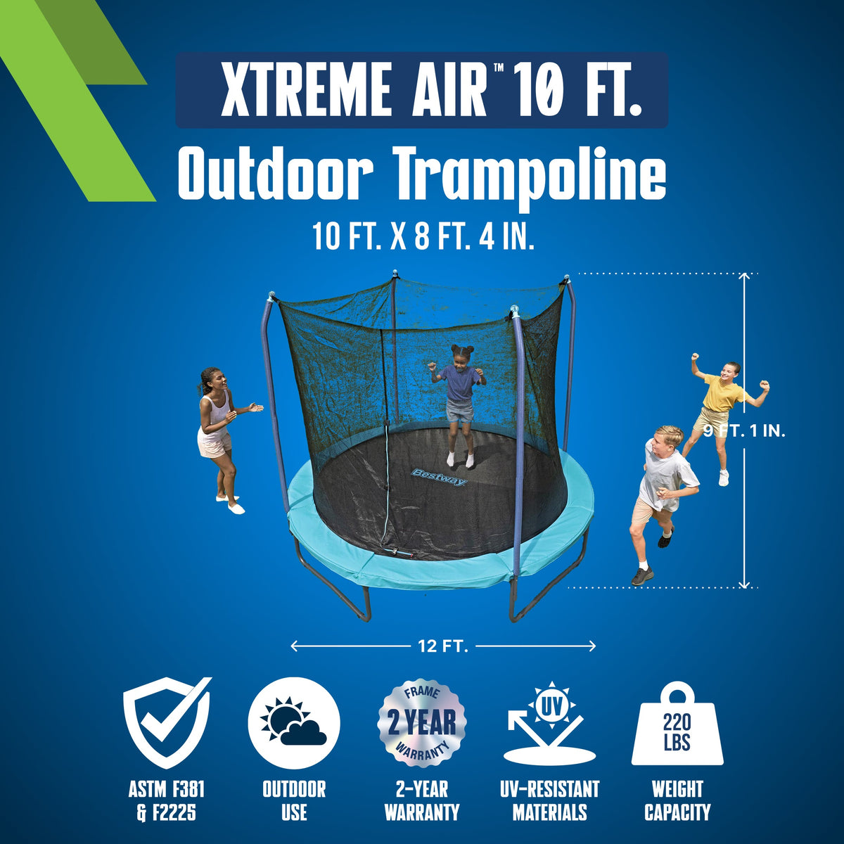 Bestway Xtreme Air 10 ft Outdoor Trampoline for Kids & Adults, No-Gap