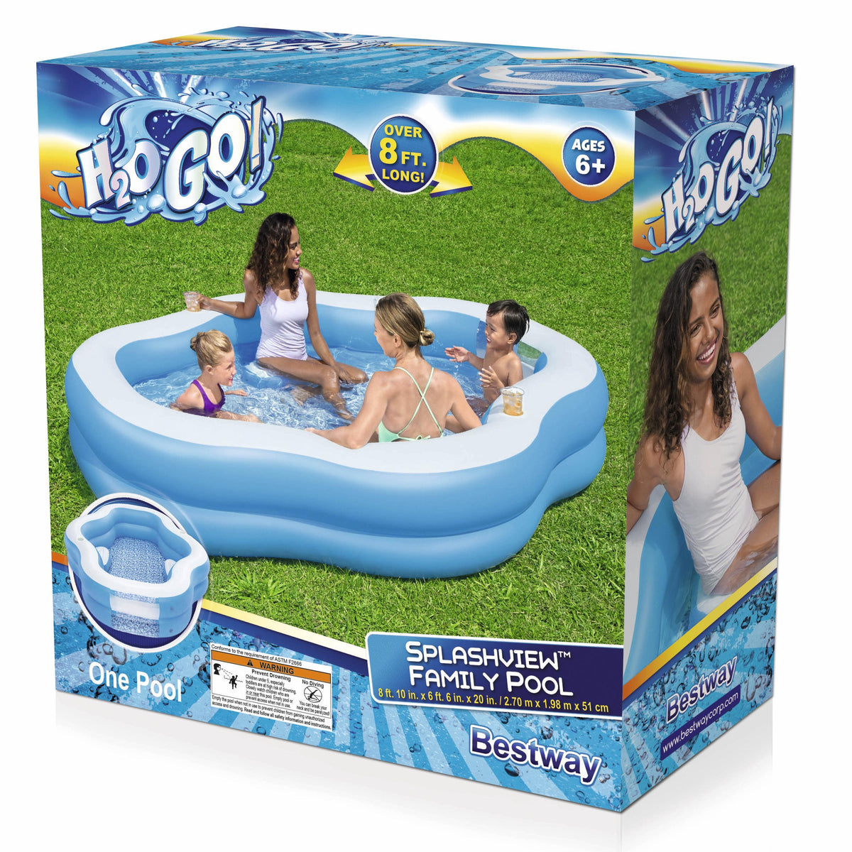 H2OGO! Splashview 8' Inflatable Family Pool With See-Through Window
