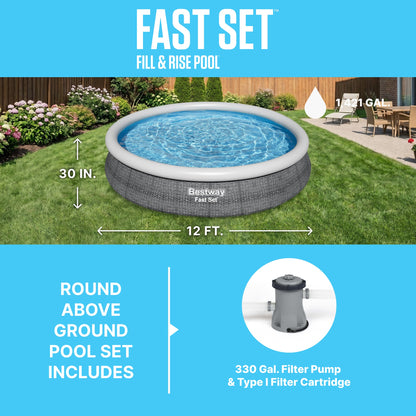 Bestway Fast Set 12’ x 30” Inflatable Round Soft Sided Above Ground Po